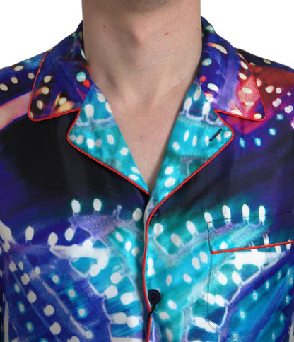 Zijden pyjamashirt met psychedelische print