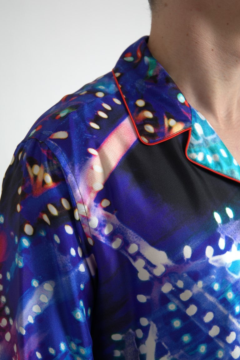 Zijden pyjamashirt met psychedelische print