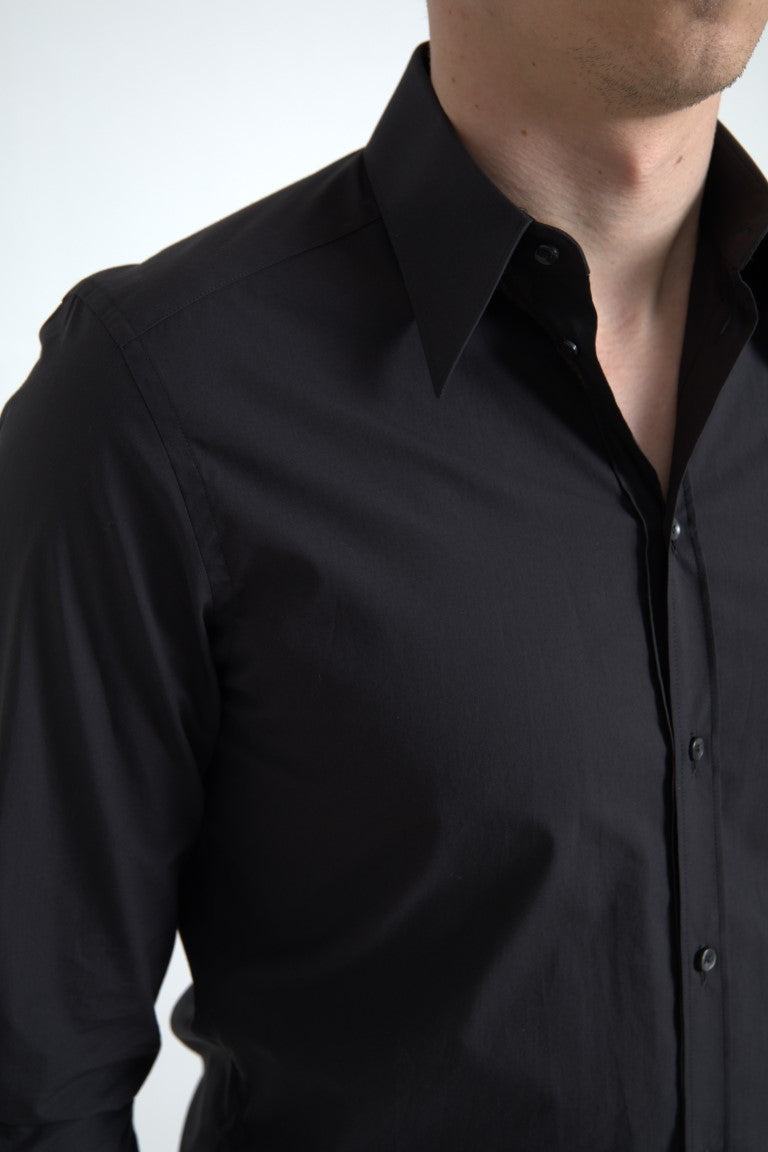 Camisa de vestir elegante de algodón negra de corte slim