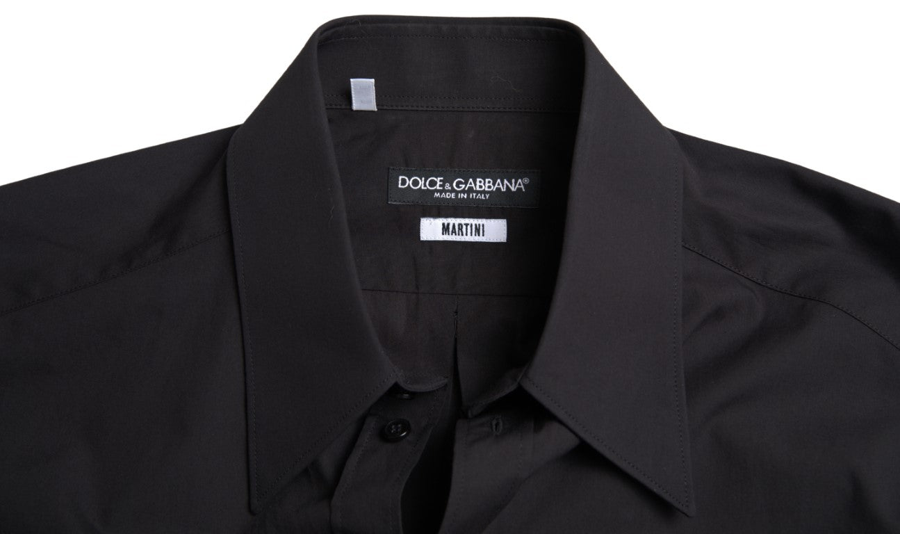 Camisa de vestir elegante de algodón negra de corte slim