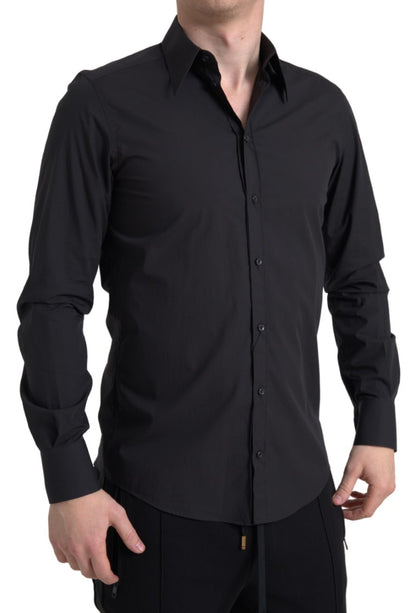 Camisa de vestir elegante de algodón negra de corte slim