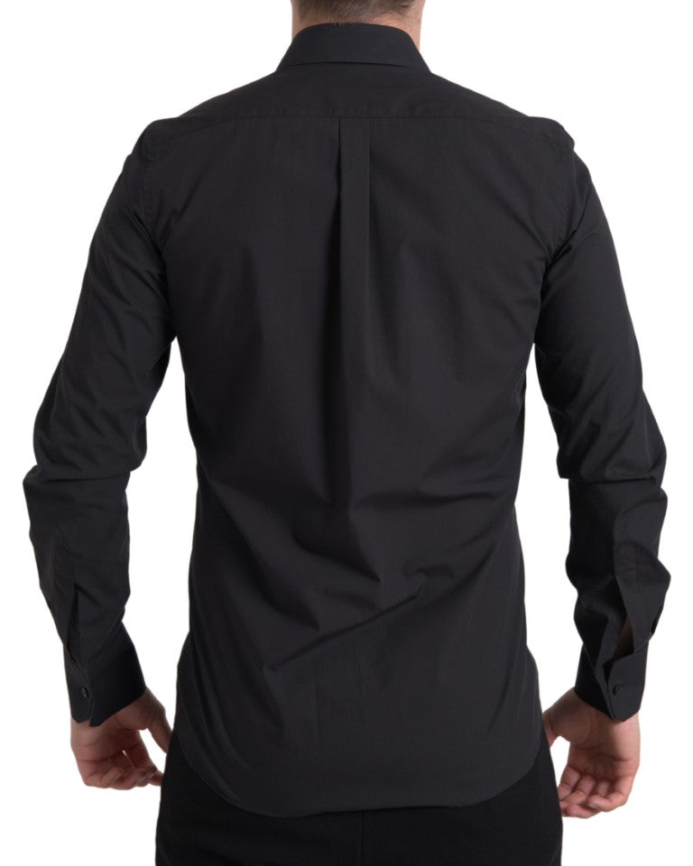 Camisa de vestir elegante de algodón negra de corte slim