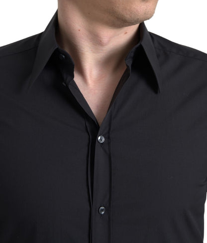 Camisa de vestir elegante de algodón negra de corte slim