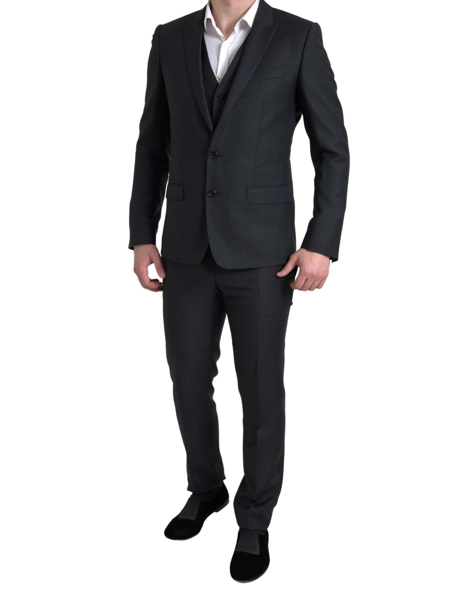 Elegante traje negro de 3 piezas de corte slim Martini