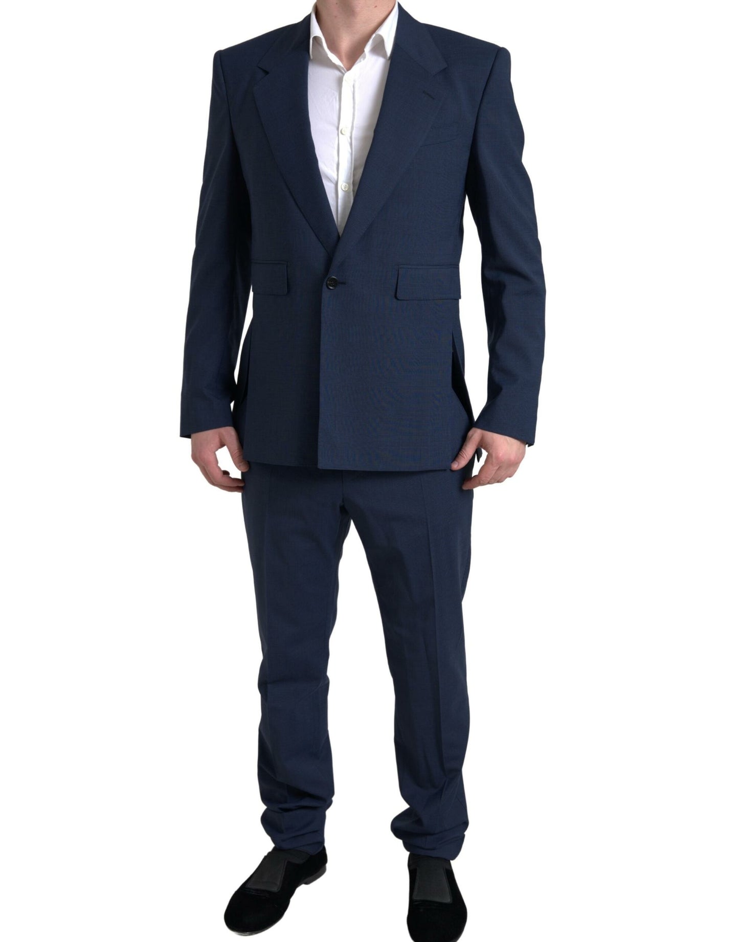 Elegant, slim-fit blauw tweedelig pak