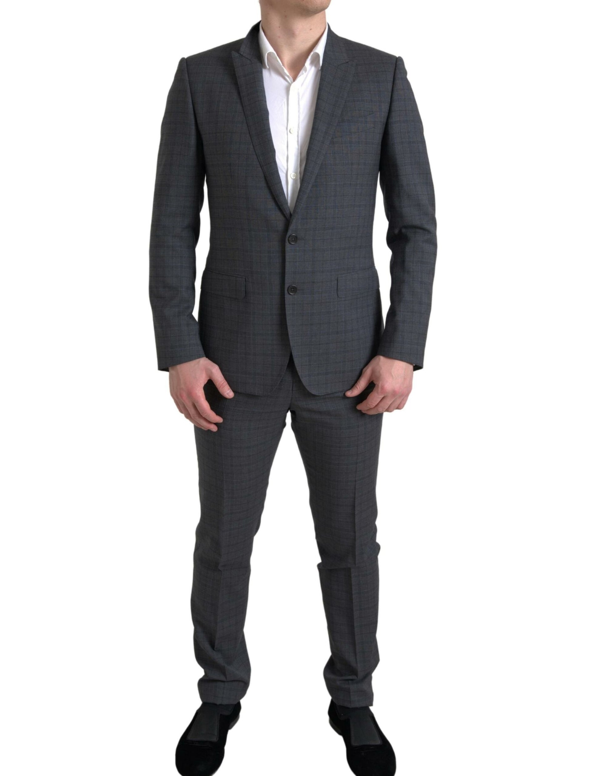 Elegante traje gris de corte slim a cuadros