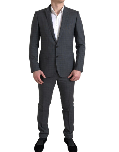 Elegante traje gris de corte slim a cuadros