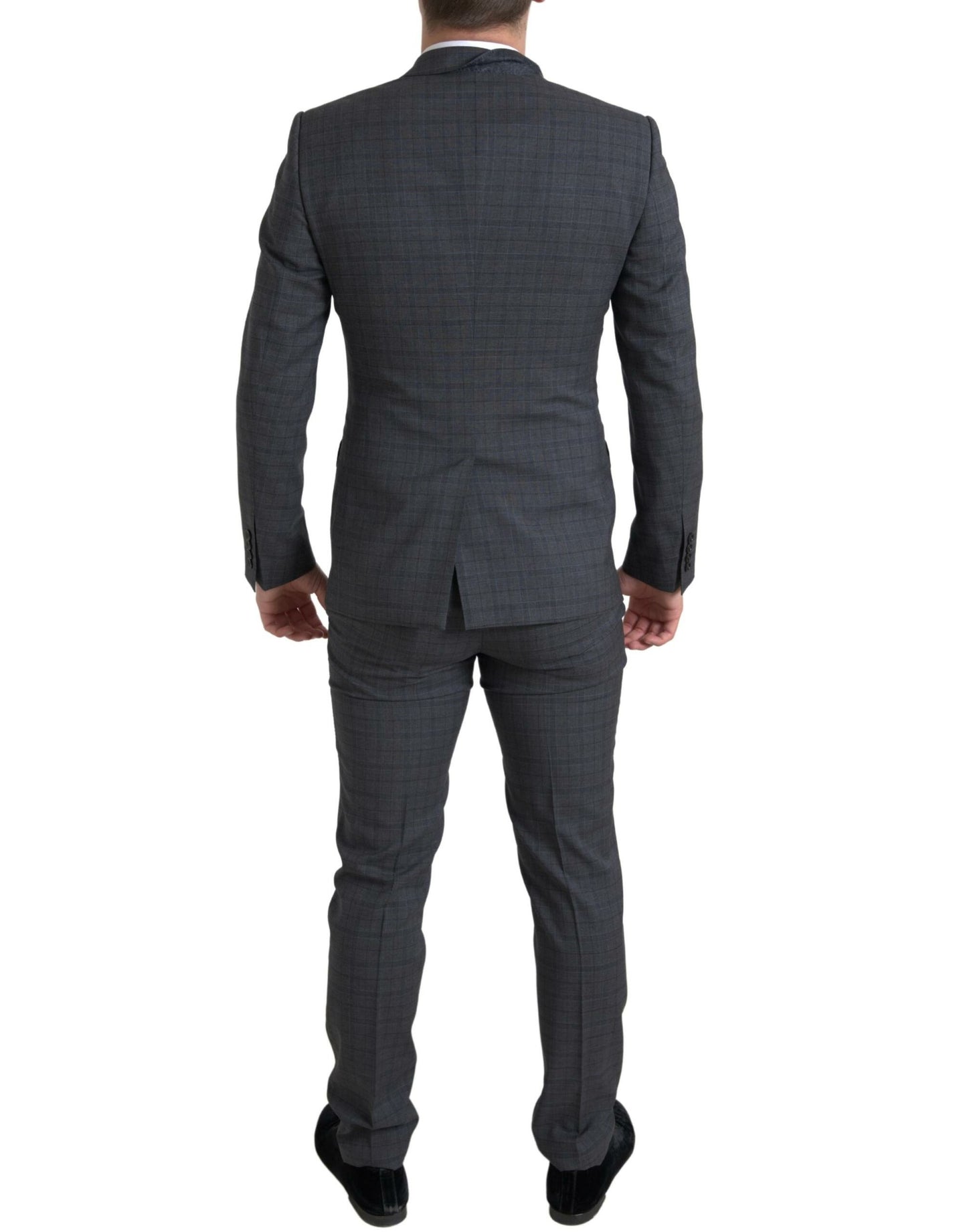 Elegante traje gris de corte slim a cuadros