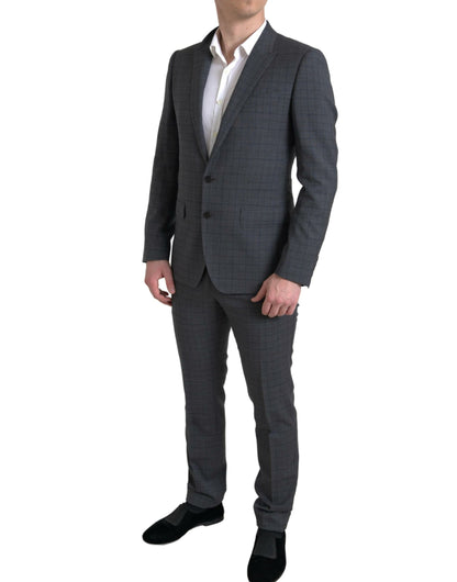 Elegante traje gris de corte slim a cuadros