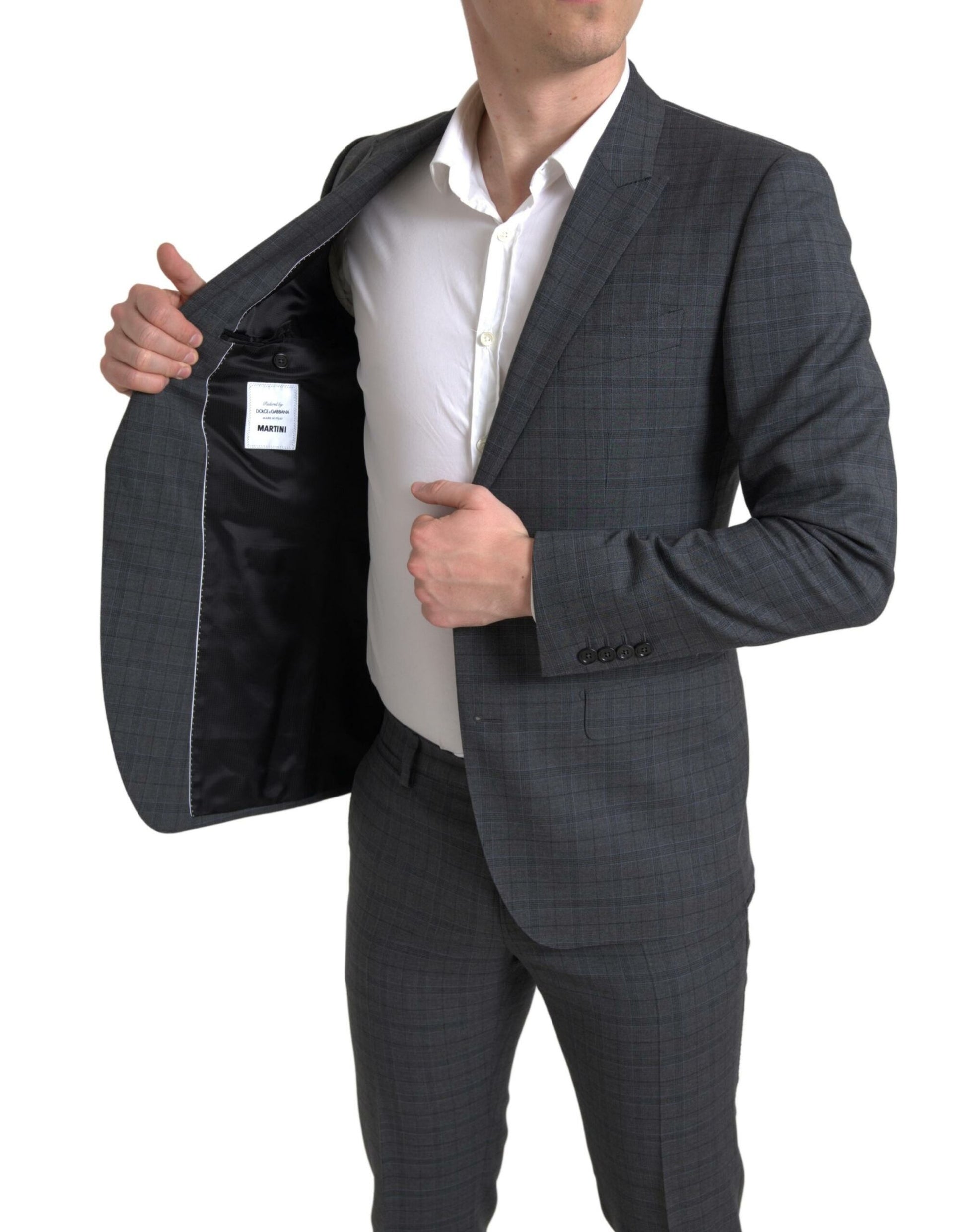 Elegante traje gris de corte slim a cuadros