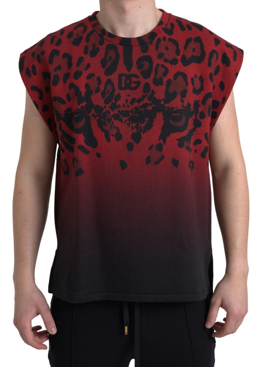 Mouwloos tank-T-shirt van rood luipaardkatoen