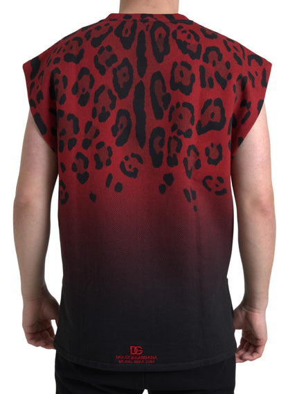 Mouwloos tank-T-shirt van rood luipaardkatoen