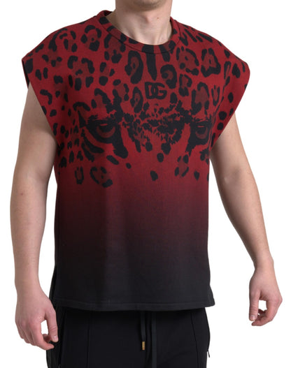 Mouwloos tank-T-shirt van rood luipaardkatoen