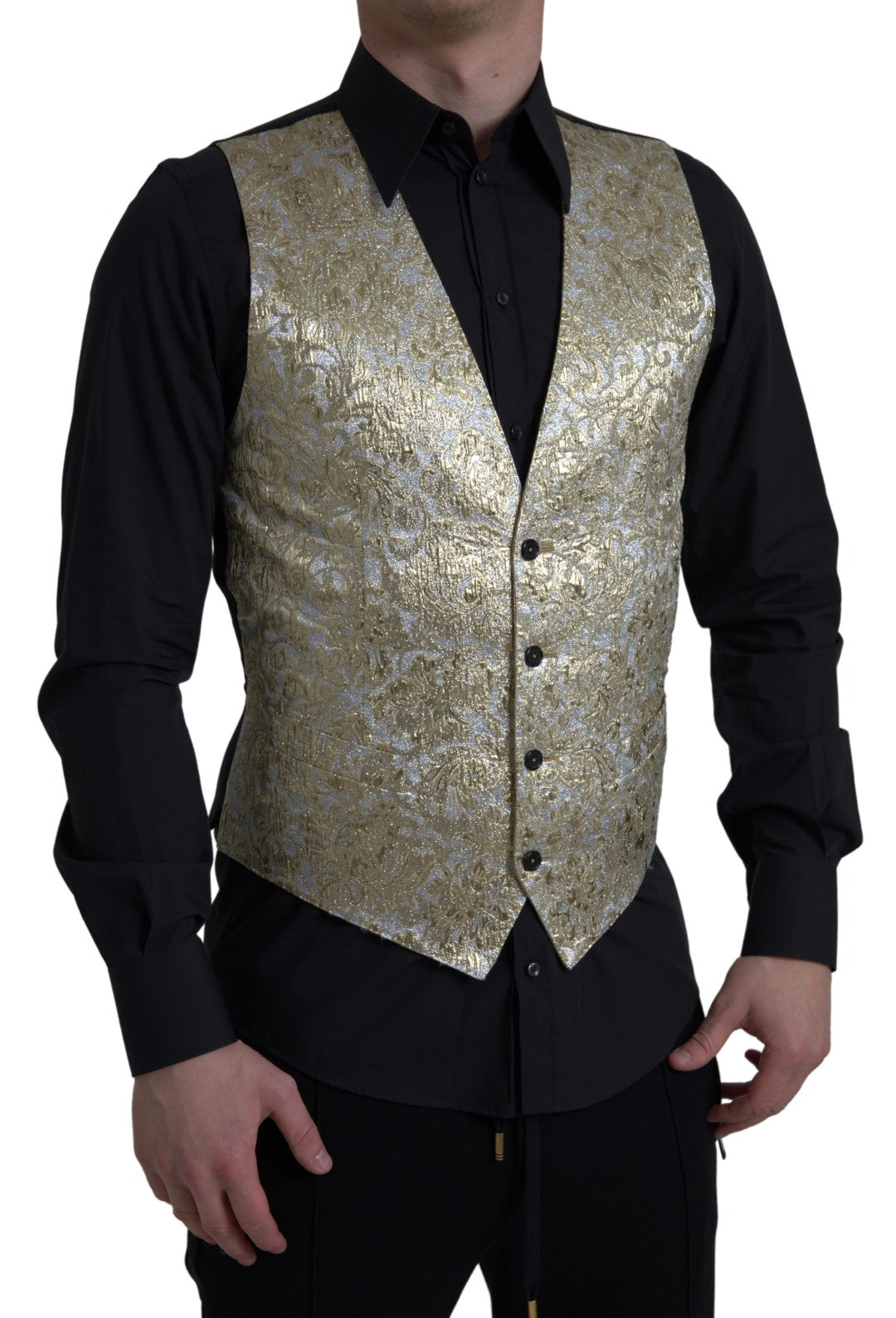 Elegante chaleco formal de seda dorado