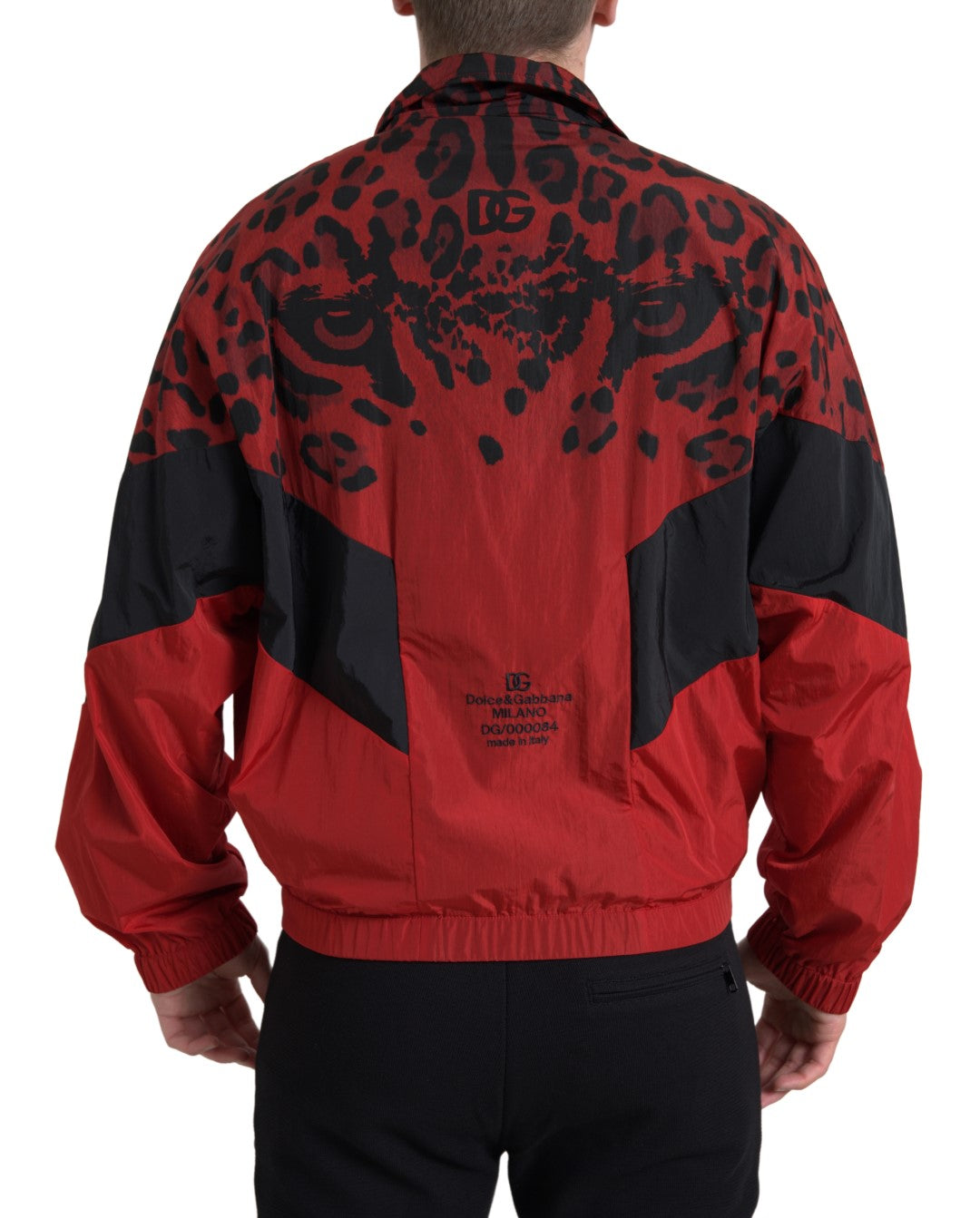 Chaqueta tipo jersey con cremallera de leopardo roja