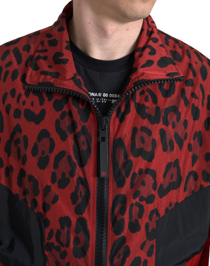 Chaqueta tipo jersey con cremallera de leopardo roja