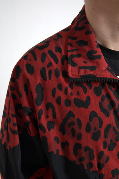 Chaqueta tipo jersey con cremallera de leopardo roja