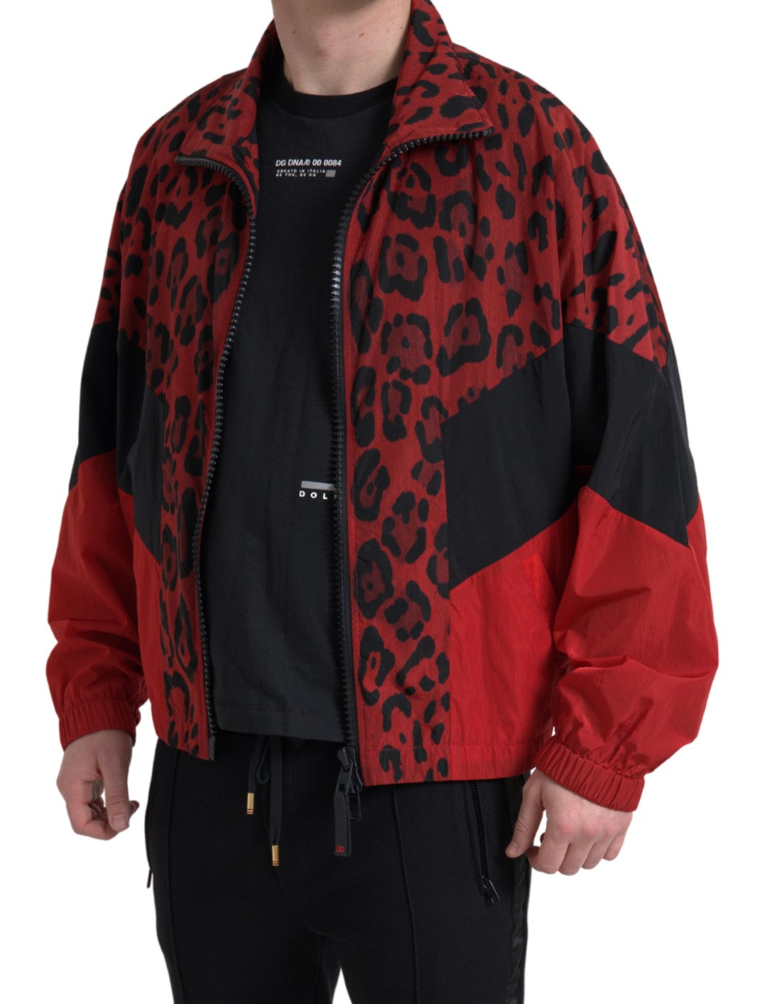 Chaqueta tipo jersey con cremallera de leopardo roja