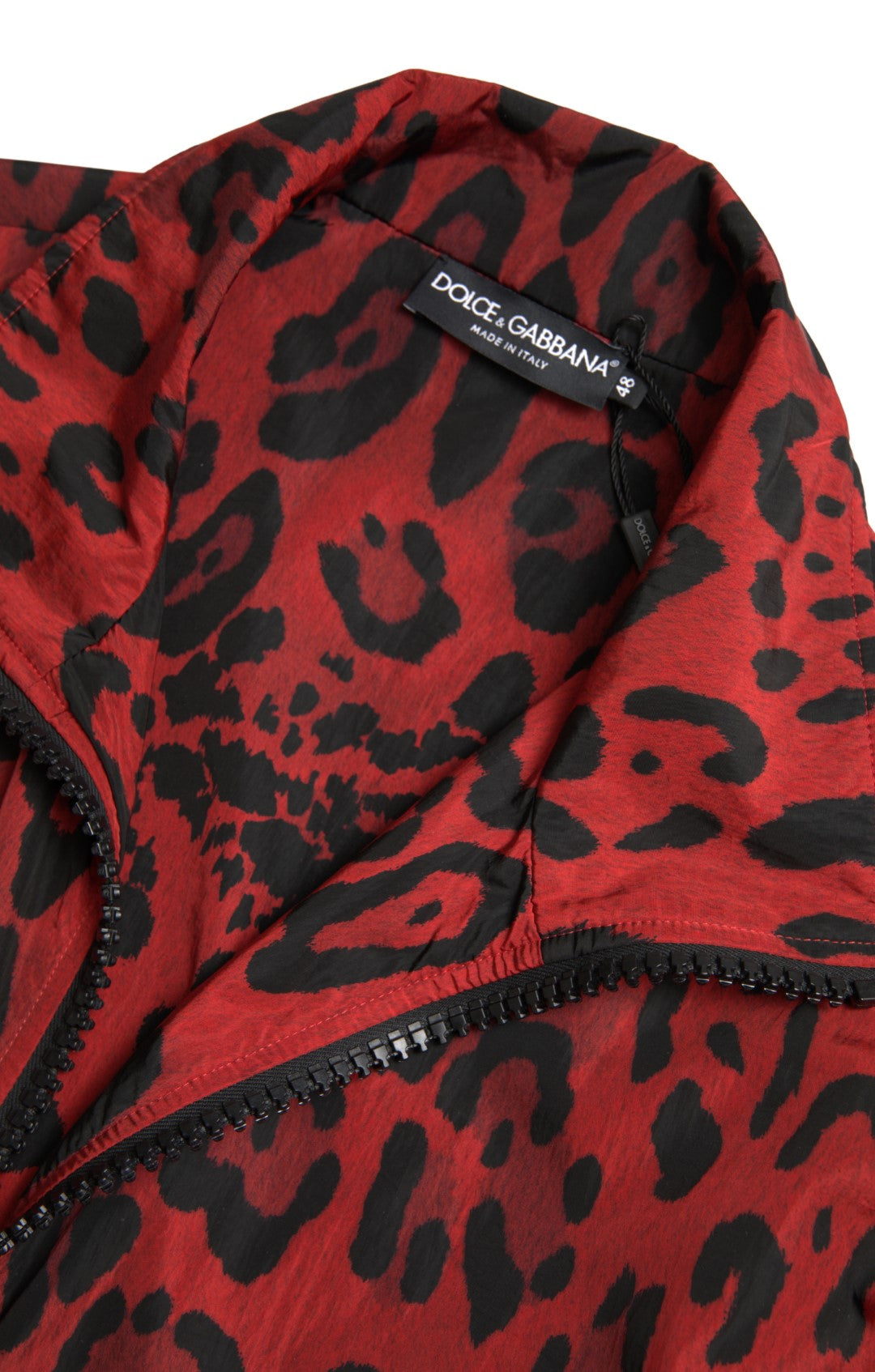 Chaqueta tipo jersey con cremallera de leopardo roja