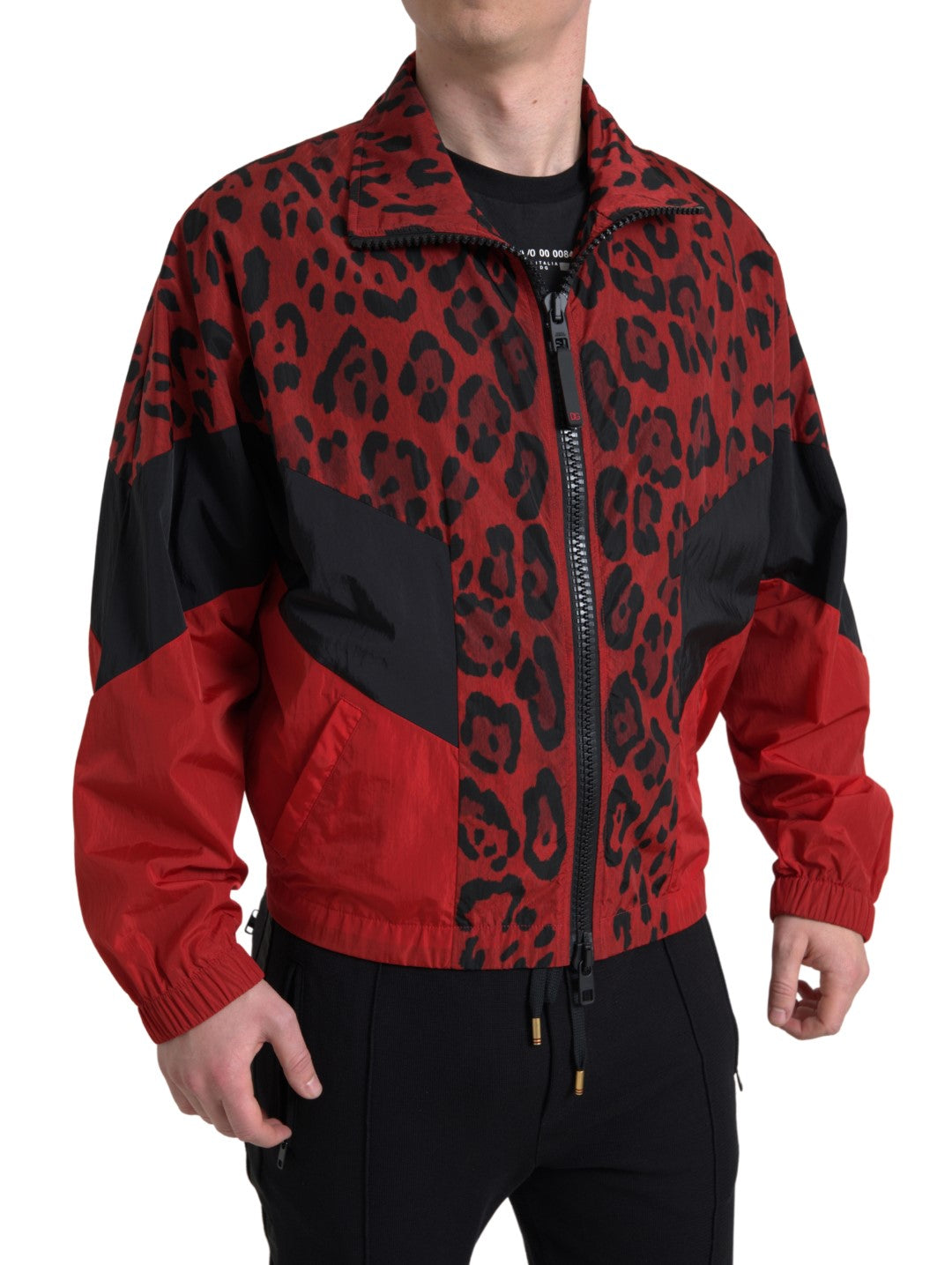 Chaqueta tipo jersey con cremallera de leopardo roja