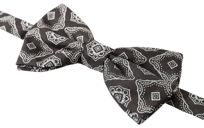 Elegant Silk Tied Bow Tie in Black & White