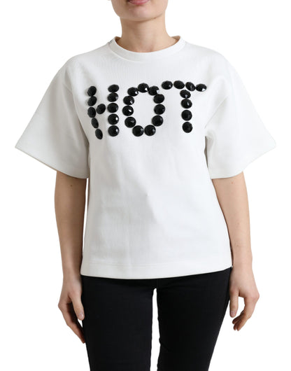 T-shirt Wit Katoen Stretch Zwart HOT Kristal