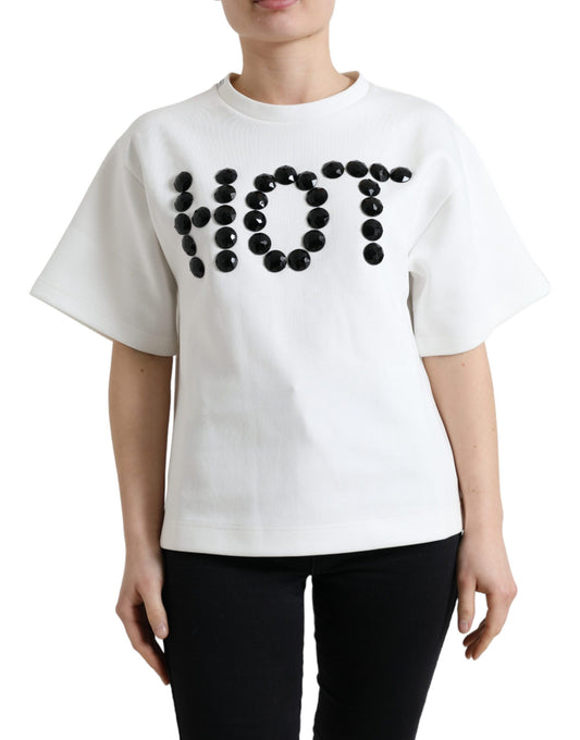 T-shirt Wit Katoen Stretch Zwart HOT Kristal