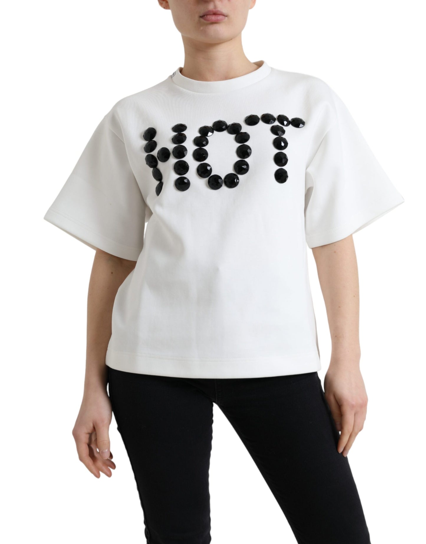 T-shirt Wit Katoen Stretch Zwart HOT Kristal