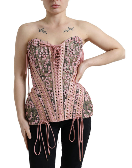 Zijden nylon bustier corset top in roze