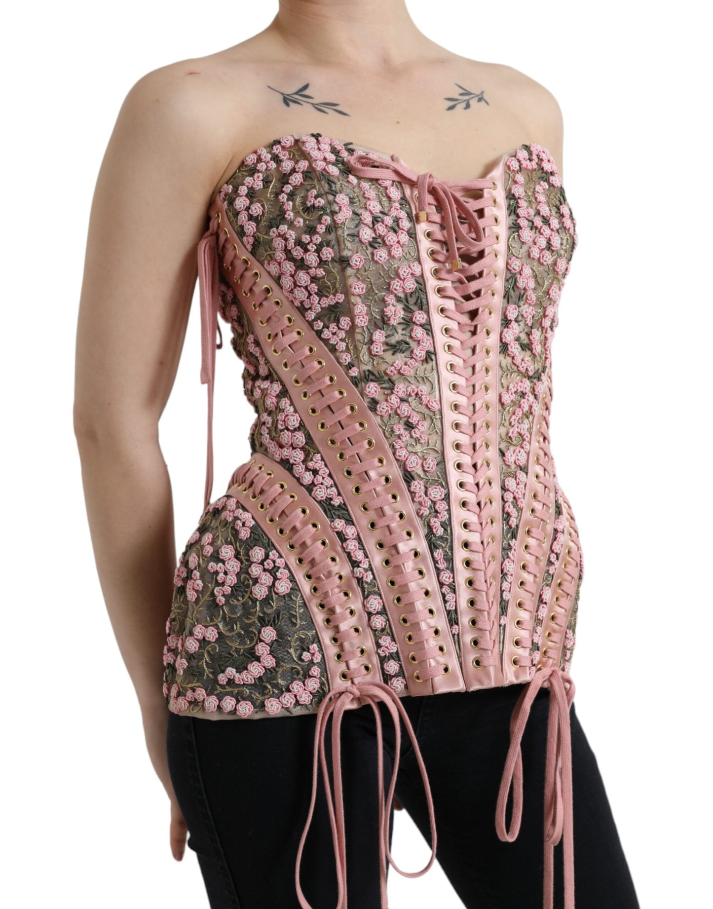 Zijden nylon bustier corset top in roze