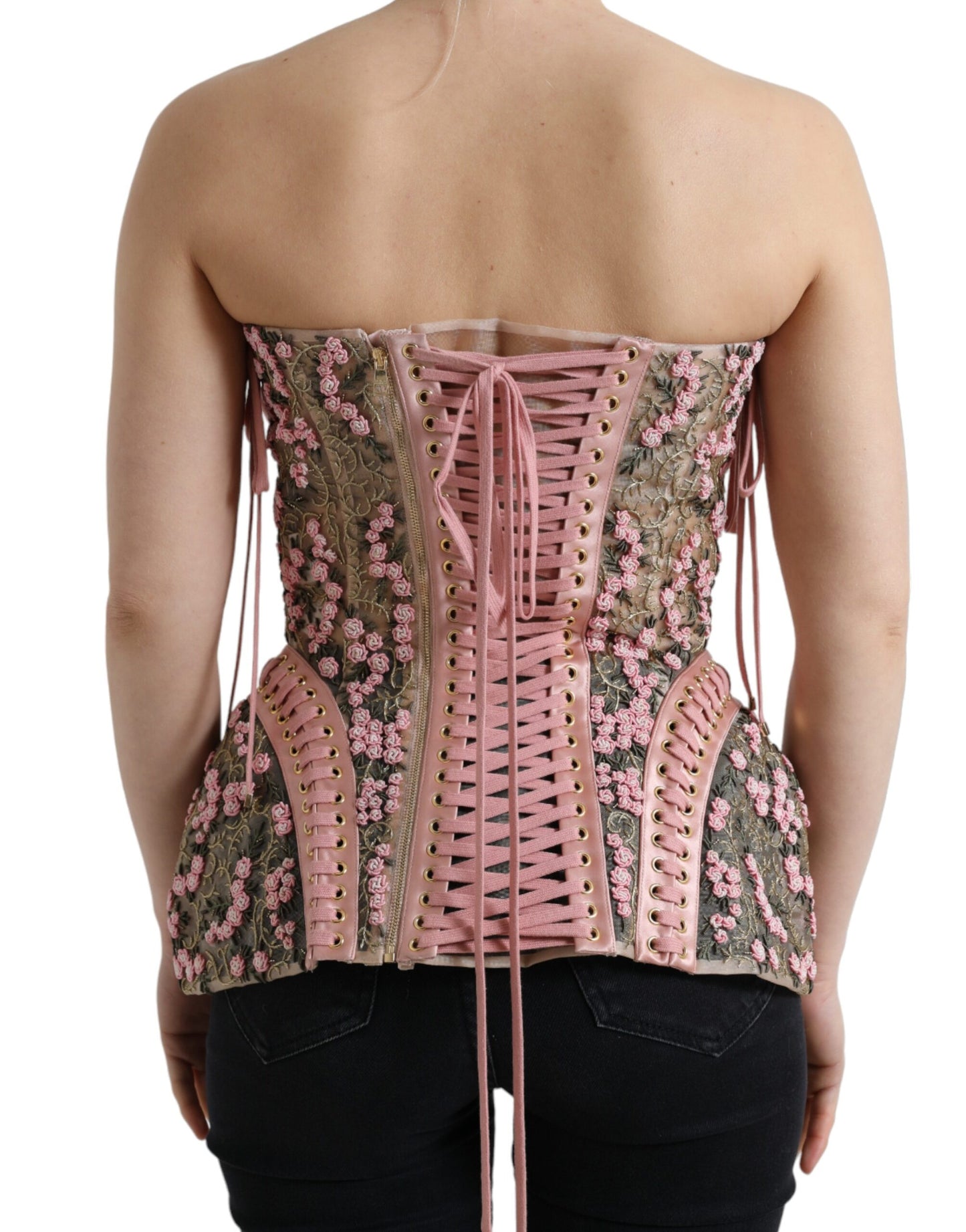 Zijden nylon bustier corset top in roze