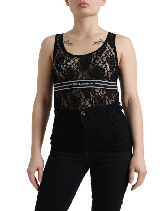 Elegant Lace Tank Top with Logo Stripe