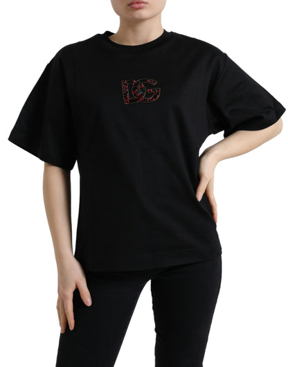 Elegant Black Crystal-Embellished T-Shirt