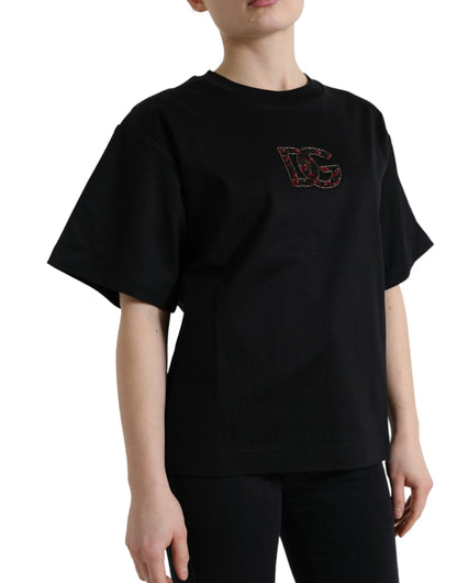 Elegant zwart met kristallen verfraaid T-shirt