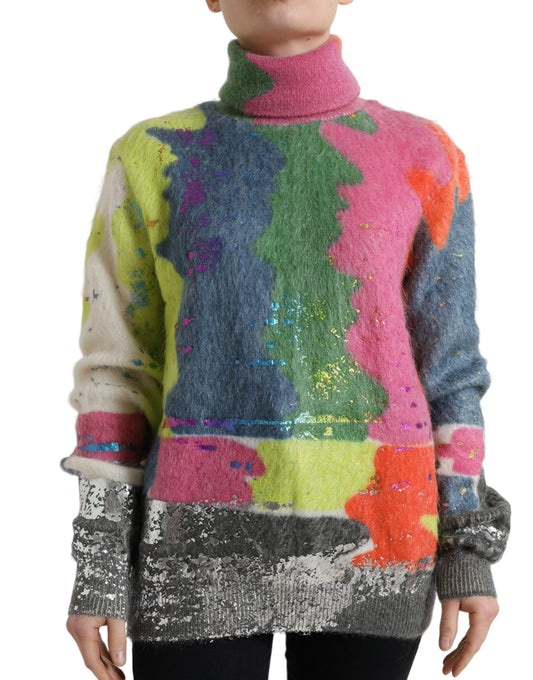 Jersey de cuello alto a rayas de mohair multicolor