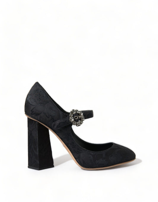 Chique zwarte brokaat Mary Janes pumps