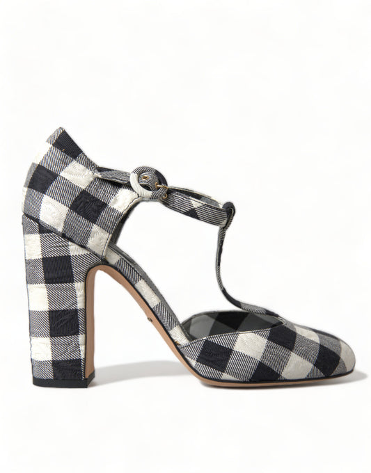 Chique Gingham T-Strap-pompen: tijdloze Mary Jane-hakken