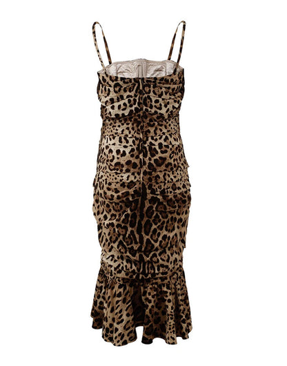 Vestido elegante de cady con estampado de leopardo