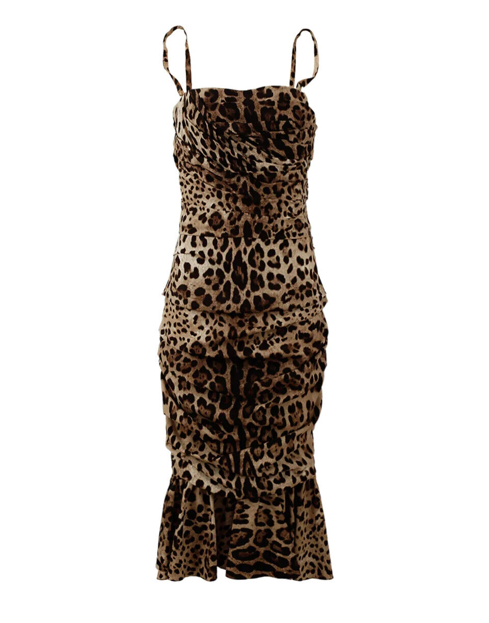 Vestido elegante de cady con estampado de leopardo