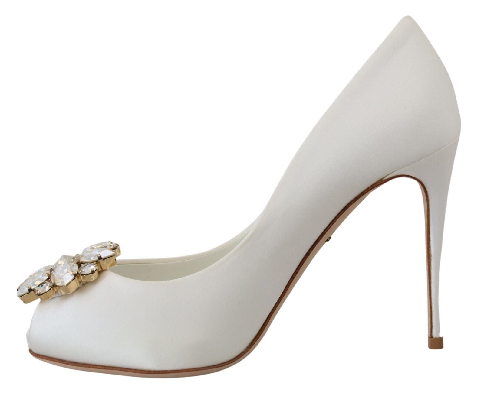 Witte kristallen peep toe hak satijnen pumps