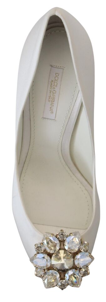 Witte kristallen peep toe hak satijnen pumps