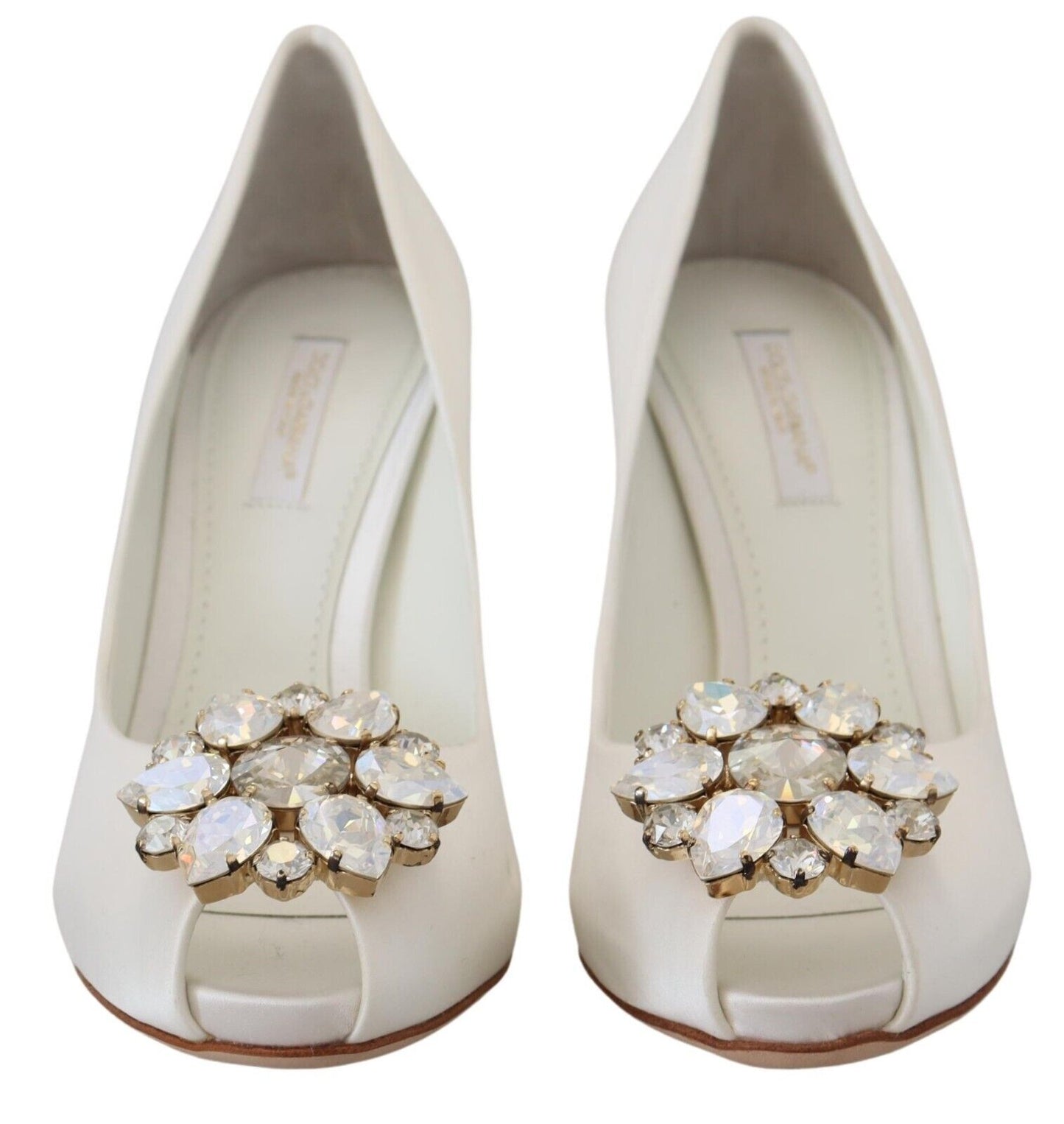 Witte kristallen peep toe hak satijnen pumps