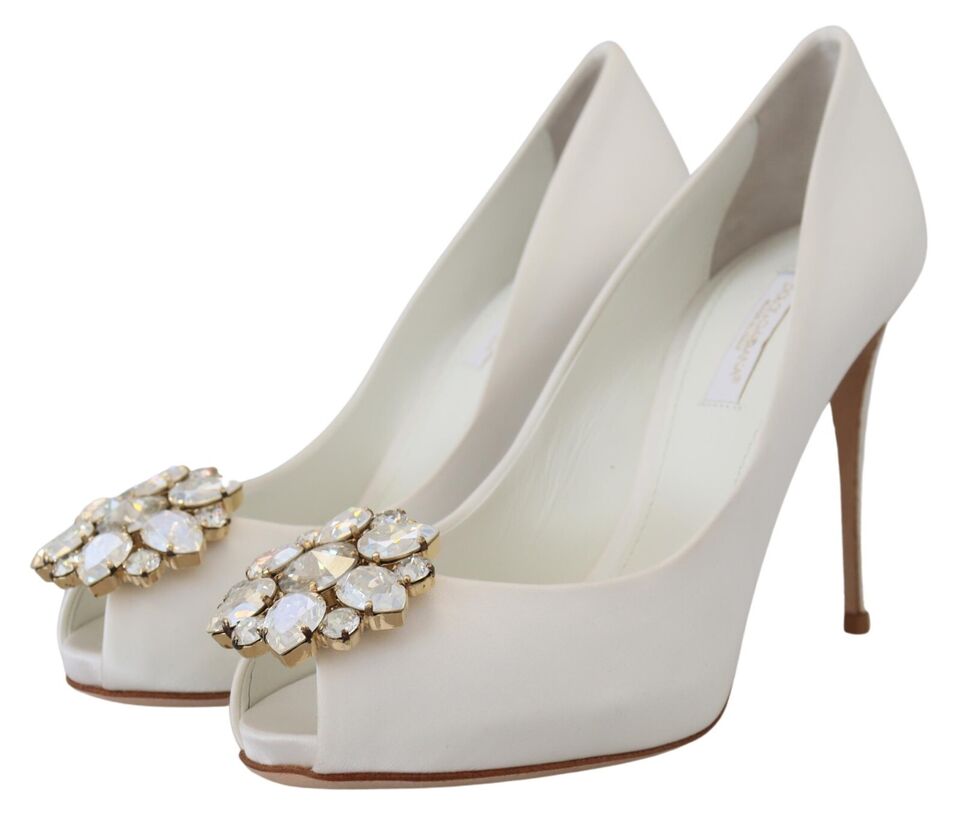 Witte kristallen peep toe hak satijnen pumps