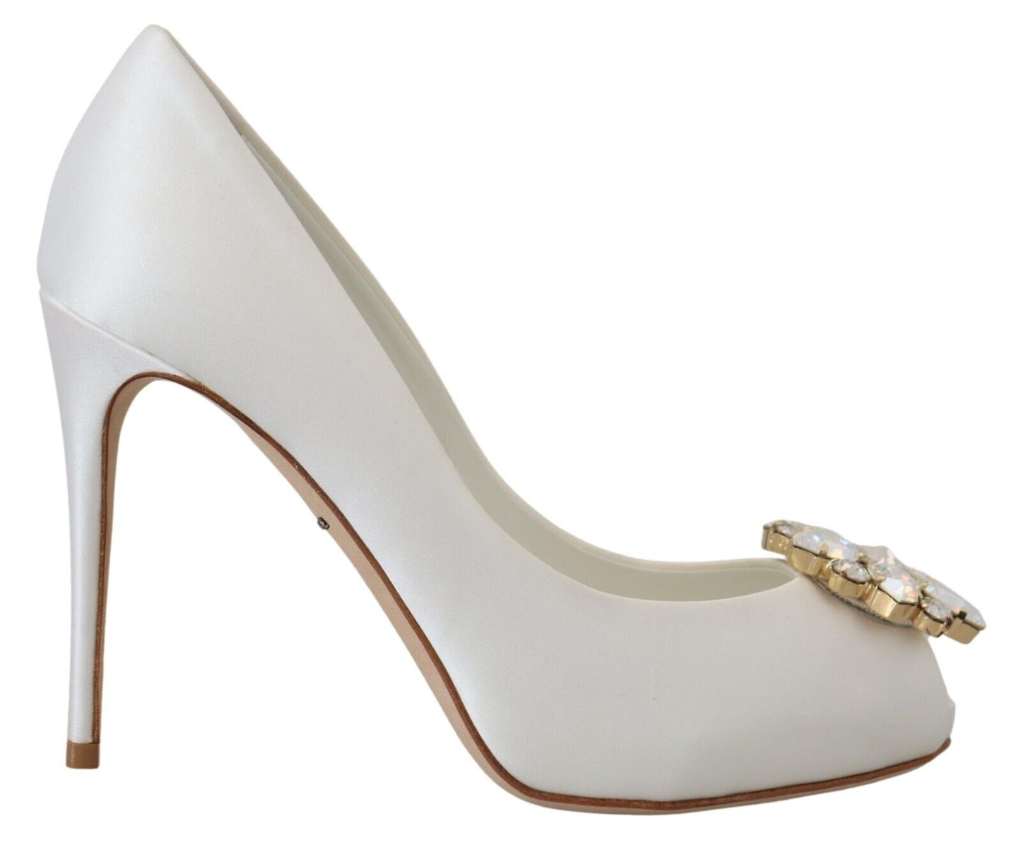 Tacones peep toe blancos con adornos de cristal