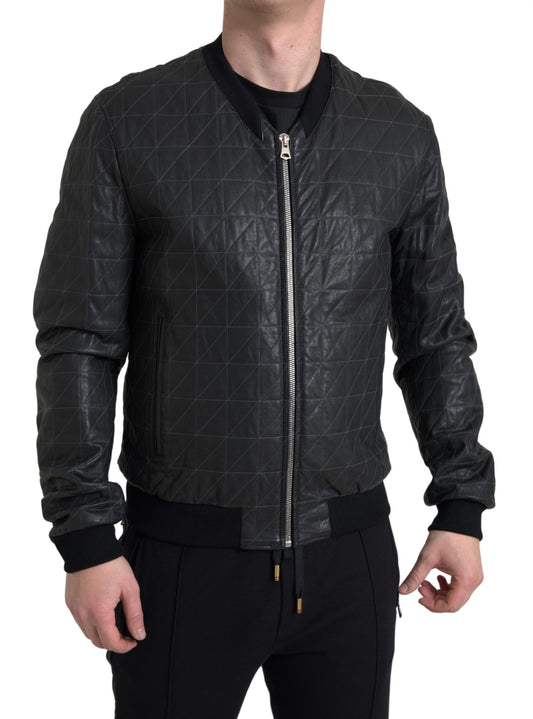 Elegante chaqueta bomber de cuero negra