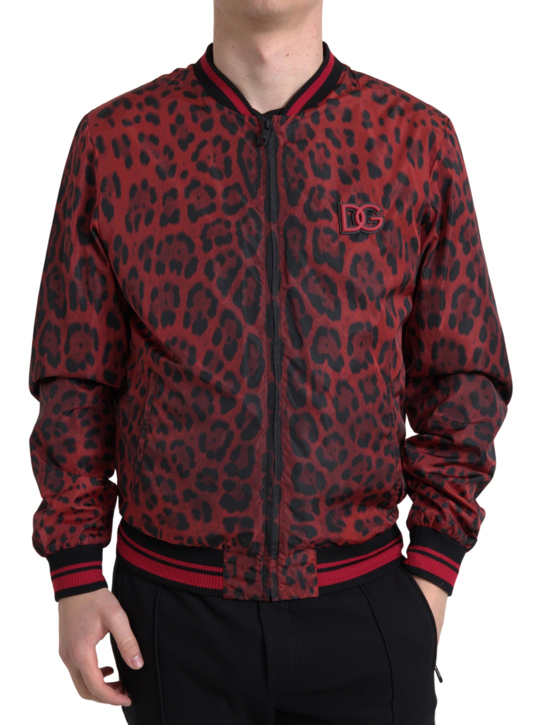 Red Leopard Print Bomber Jacket