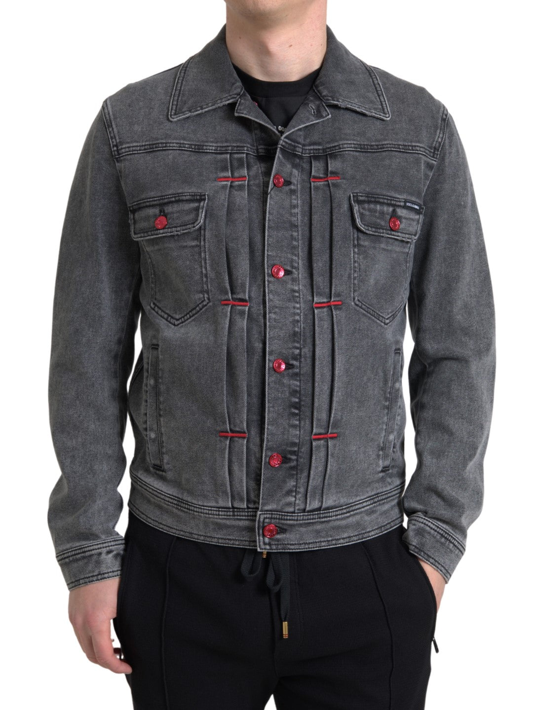 Elegant Gray Stretch Denim Jacket