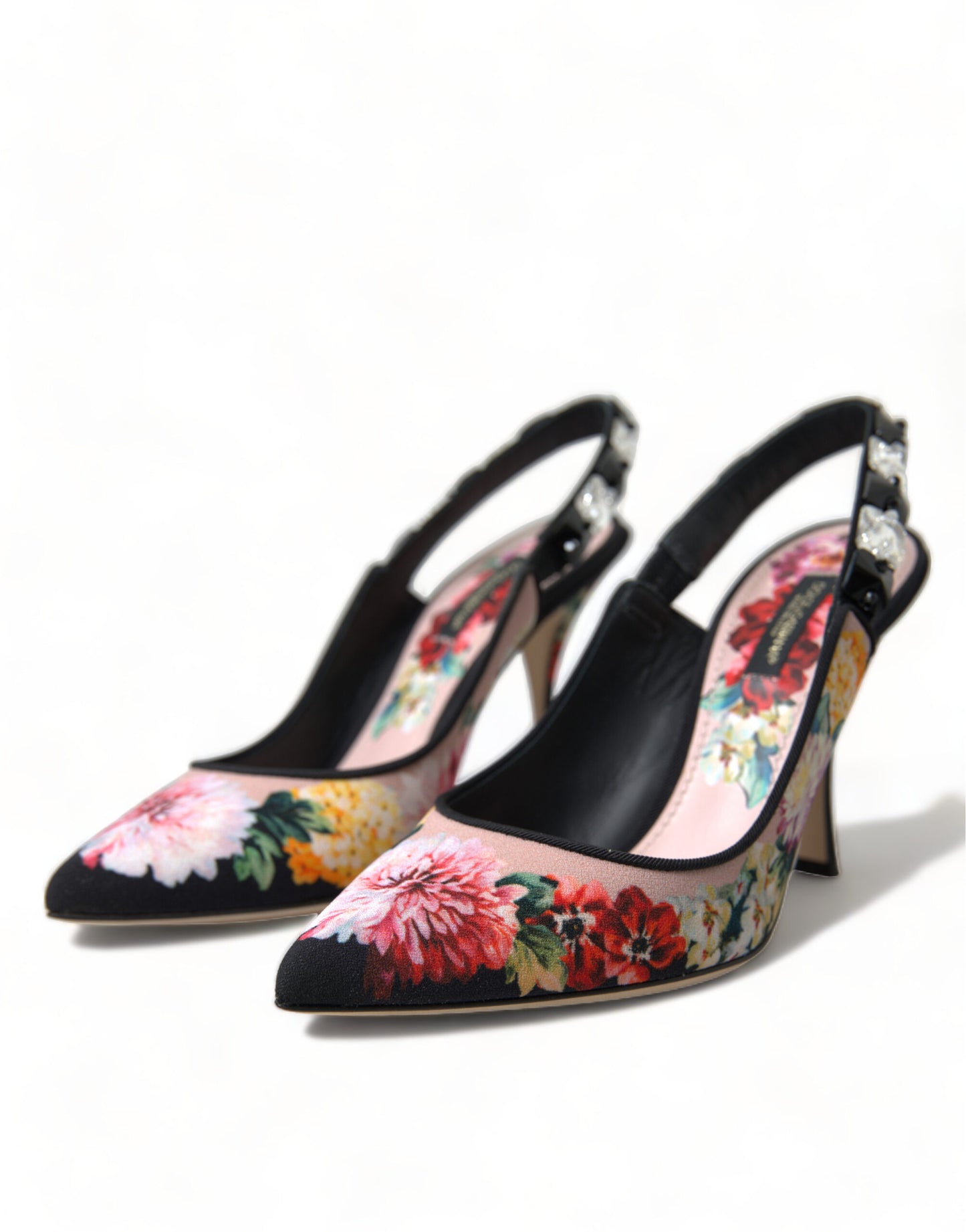 Tacones florales con tira trasera y detalles de cristal de lujo