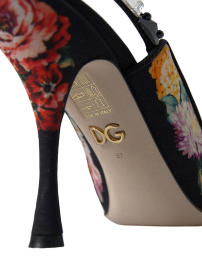 Tacones florales con tira trasera y detalles de cristal de lujo