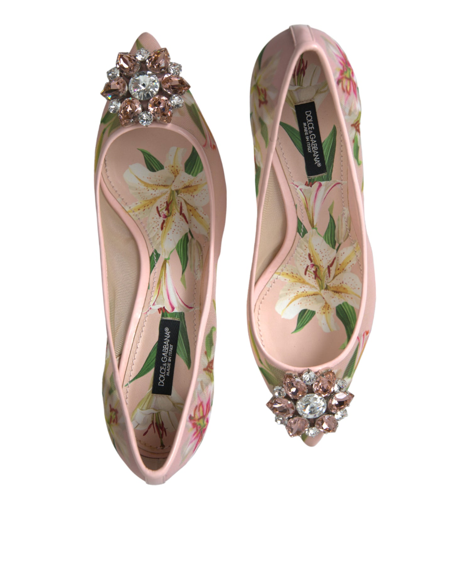 Elegantes zapatos de tacón de cristal floral rosa